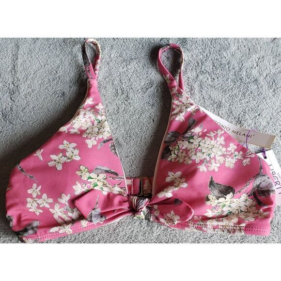 ANTONIO MELANI FUSCHIA FLORAL BRALETTE SWIM TOP SZ 4 - Picture 1 of 6